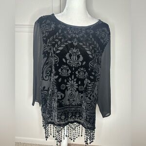 Chico's black burn out velvet black blouse size 3 or Large